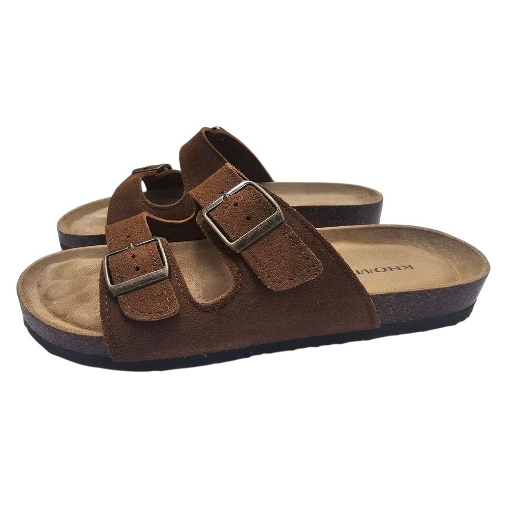 Women's Khombu Ashville Brown Suede Leather Cork Slide Sandals 9